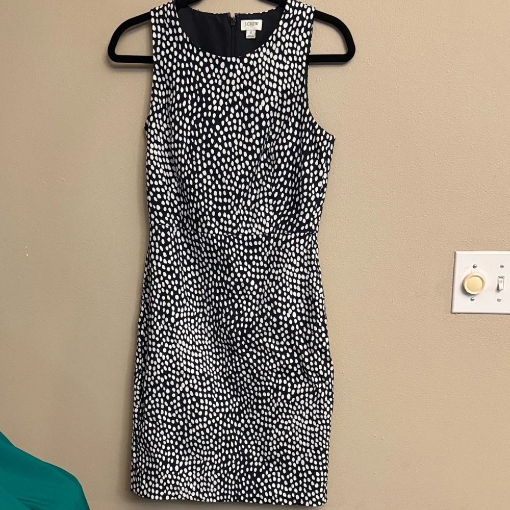 J. Crew Black and White Midi Navy Blue Dotted Pattern Dress size 2
